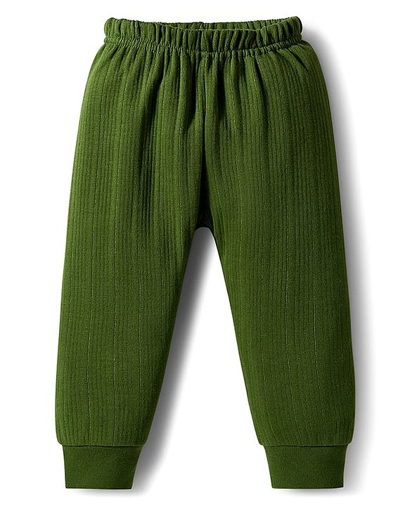 Babyhug Knit Full Sleeves Solid Color Pullover Thermal Inner Wear Set - Olive Green