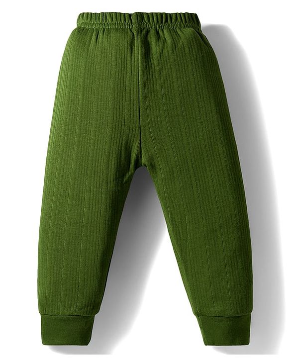 Babyhug Knit Full Sleeves Solid Color Pullover Thermal Inner Wear Set - Olive Green