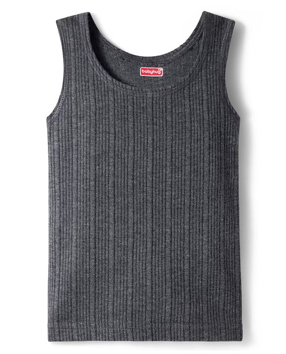 Babyhug Knit Sleeveless Solid Color Thermal Inner Wear Vest - Grey