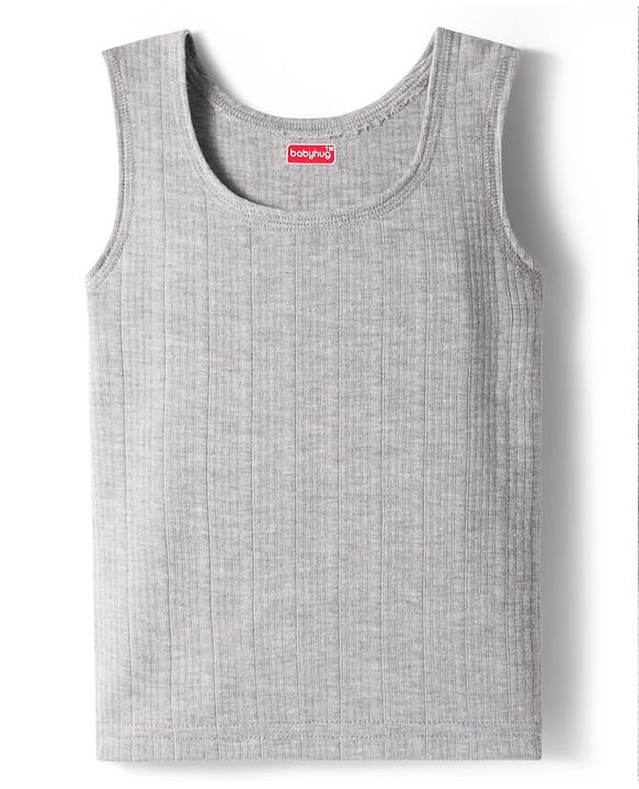 Babyhug Knit Sleeveless Solid Color Thermal Inner Wear Vest -  Light Grey