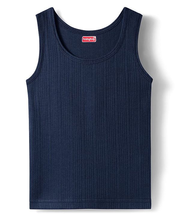 Babyhug Knit Sleeveless Solid Thermal Vest - Navy Blue