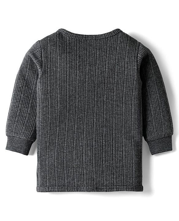 Babyhug Knit Full Sleeves Solid Front Open Thermal Set - Charcoal Grey