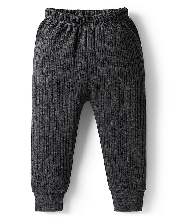 Babyhug Knit Full Sleeves Solid Front Open Thermal Set - Charcoal Grey