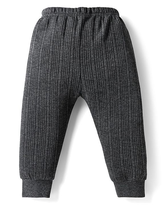 Babyhug Knit Full Sleeves Solid Front Open Thermal Set - Charcoal Grey