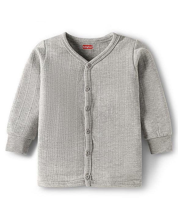Babyhug Knit Full Sleeves Solid Front Open Thermal Set - Light Grey