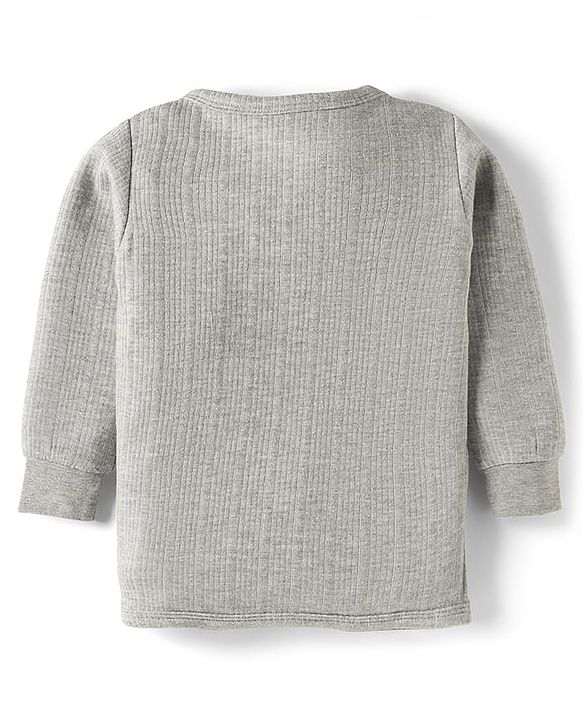 Babyhug Knit Full Sleeves Solid Front Open Thermal Set - Light Grey