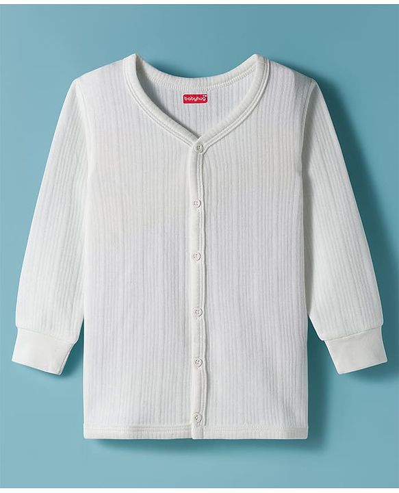 Babyhug Knit Full Sleeves Solid Colour Thermal Inner Wear Set - Off White