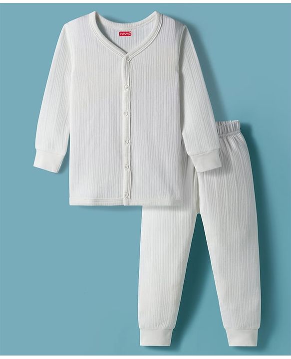 Babyhug Knit Full Sleeves Solid Colour Thermal Inner Wear Set - Off White