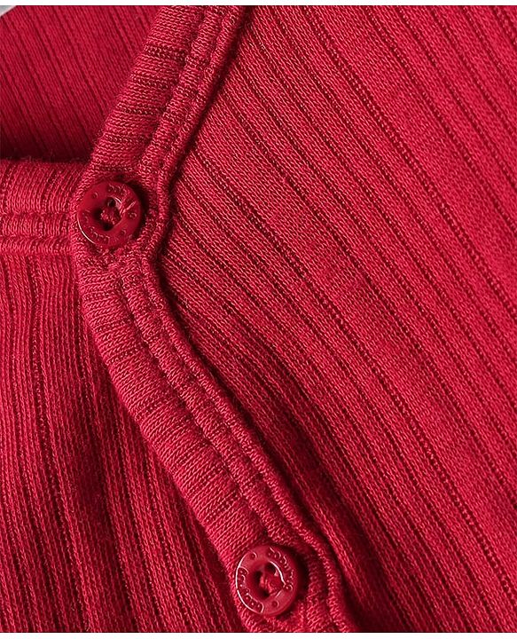 Babyhug Knit Full Sleeves Solid Color Thermal Vest & Pant Set - Red