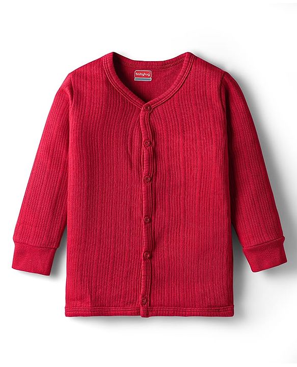 Babyhug Knit Full Sleeves Solid Color Thermal Vest & Pant Set - Red