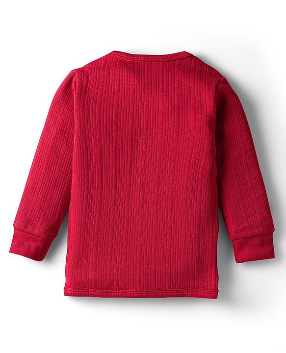 Babyhug Knit Full Sleeves Solid Color Thermal Vest & Pant Set - Red
