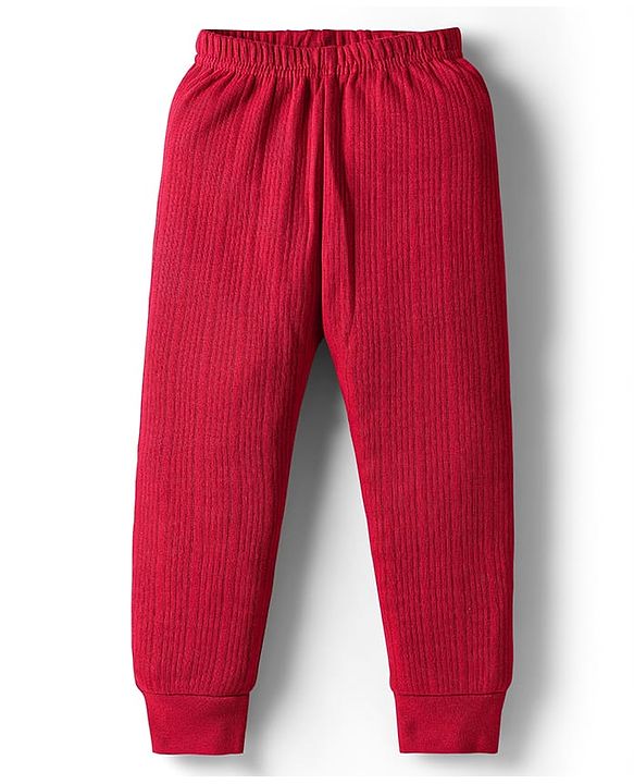 Babyhug Knit Full Sleeves Solid Color Thermal Vest & Pant Set - Red