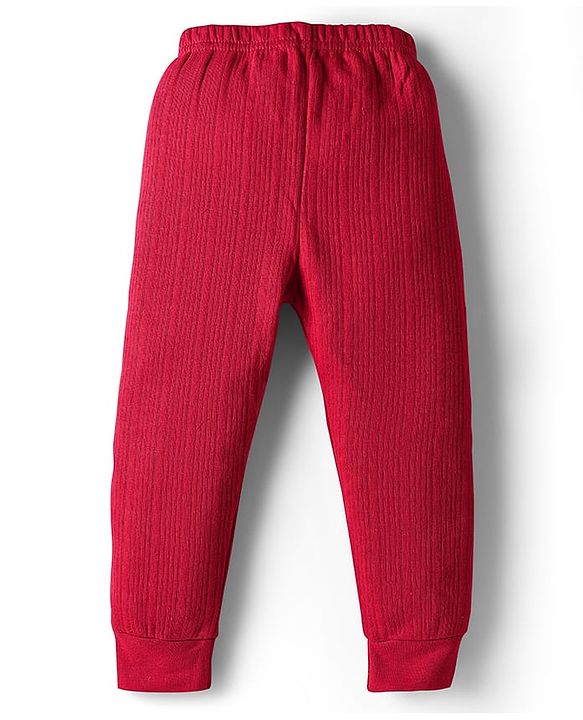 Babyhug Knit Full Sleeves Solid Color Thermal Vest & Pant Set - Red