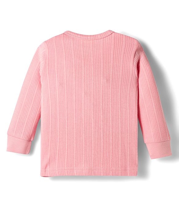 Babyhug Knit Full Sleeves Solid Front Open Thermal Set - Pink