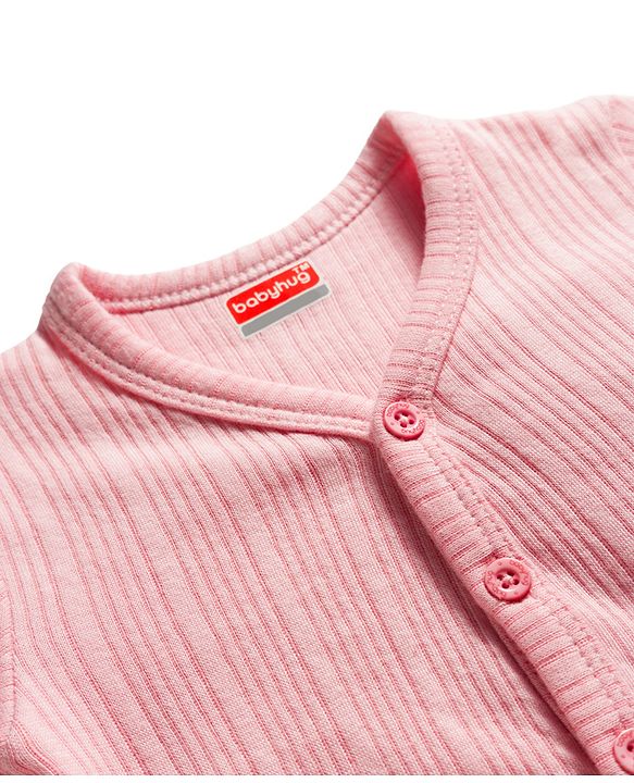 Babyhug Knit Full Sleeves Solid Front Open Thermal Set - Pink