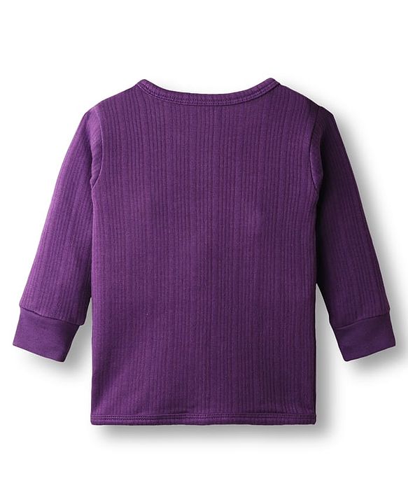 Babyhug Knit Full Sleeves Solid Color Front Open Thermal Vest & Pant Set - Purple
