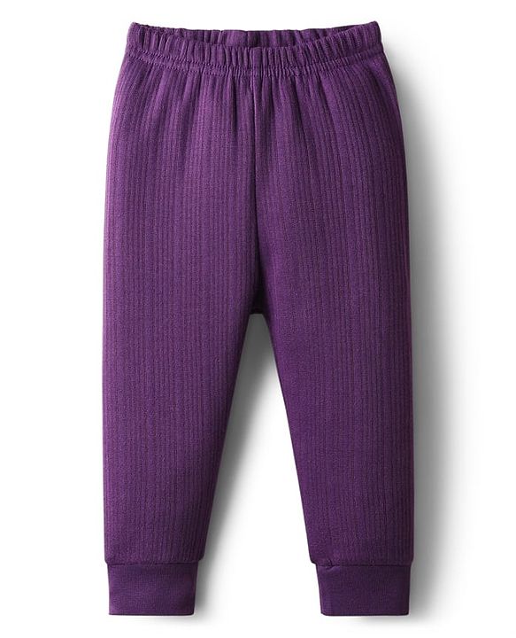 Babyhug Knit Full Sleeves Solid Color Front Open Thermal Vest & Pant Set - Purple
