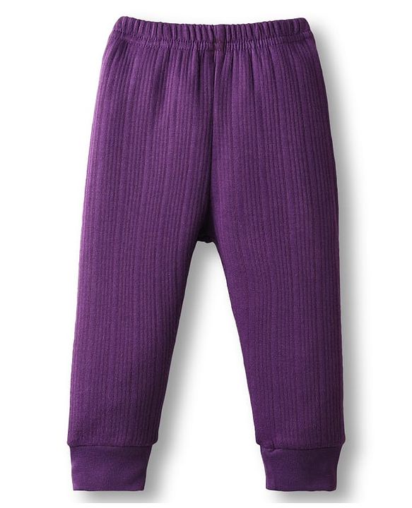 Babyhug Knit Full Sleeves Solid Color Front Open Thermal Vest & Pant Set - Purple