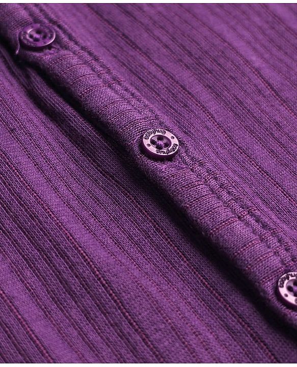 Babyhug Knit Full Sleeves Solid Color Front Open Thermal Vest & Pant Set - Purple