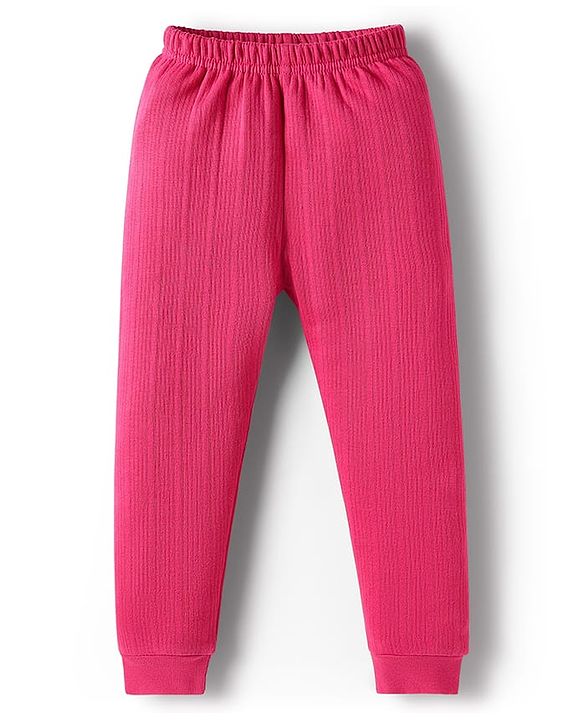 Babyhug Cotton Knit Full Sleeves Solid Coloured Front Open Thermal Inner Wear Set - Dark Pink