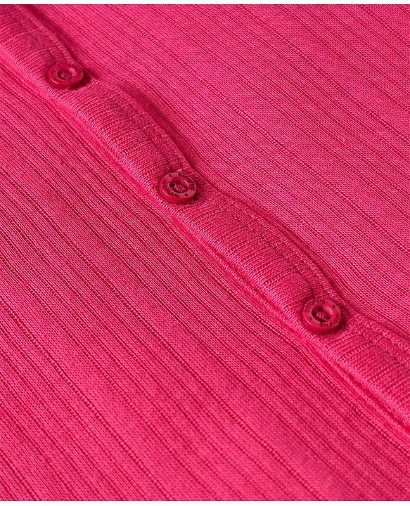 Babyhug Cotton Knit Full Sleeves Solid Coloured Front Open Thermal Inner Wear Set - Dark Pink
