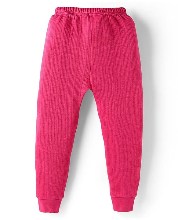 Babyhug Cotton Knit Full Sleeves Solid Coloured Front Open Thermal Inner Wear Set - Dark Pink