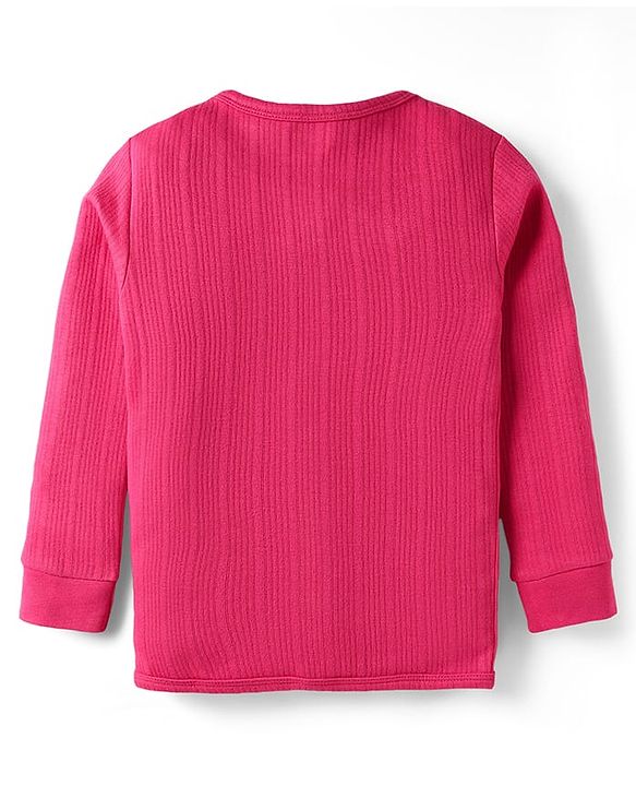 Babyhug Cotton Knit Full Sleeves Solid Coloured Front Open Thermal Inner Wear Set - Dark Pink