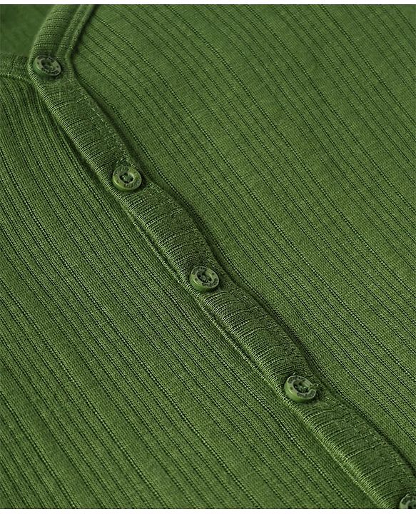 Babyhug Knit Full Sleeves Solid Front Open Thermal Set - Olive Green