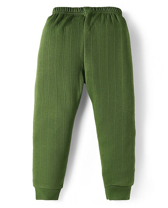 Babyhug Knit Full Sleeves Solid Front Open Thermal Set - Olive Green