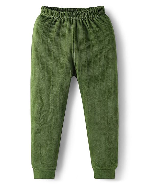Babyhug Knit Full Sleeves Solid Front Open Thermal Set - Olive Green