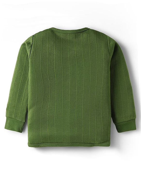 Babyhug Knit Full Sleeves Solid Front Open Thermal Set - Olive Green