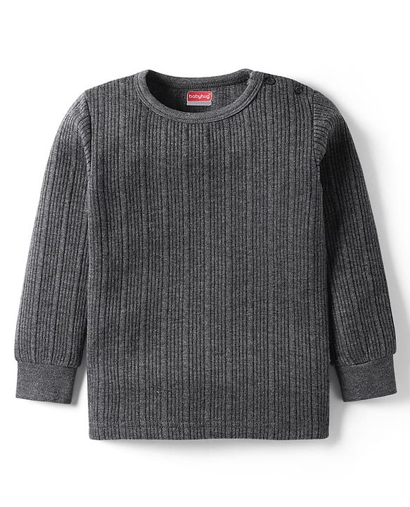 Babyhug Full Sleeves Solid Color Thermal Vest - Grey