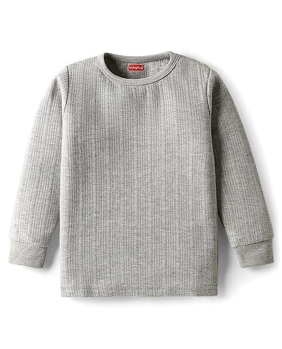 Babyhug Full Sleeves Solid Color Thermal Vest - Light Grey