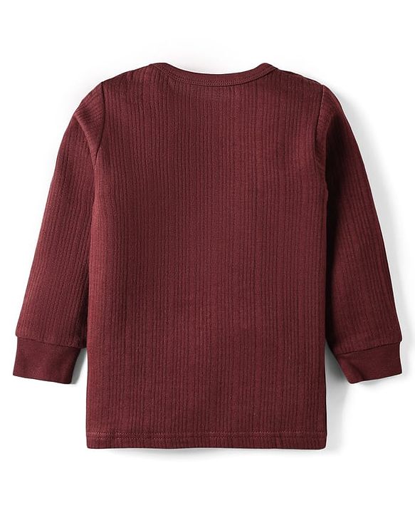 Babyhug Cotton Knit Full Sleeves Solid Pullover Thermal Vest - Coffee Brown
