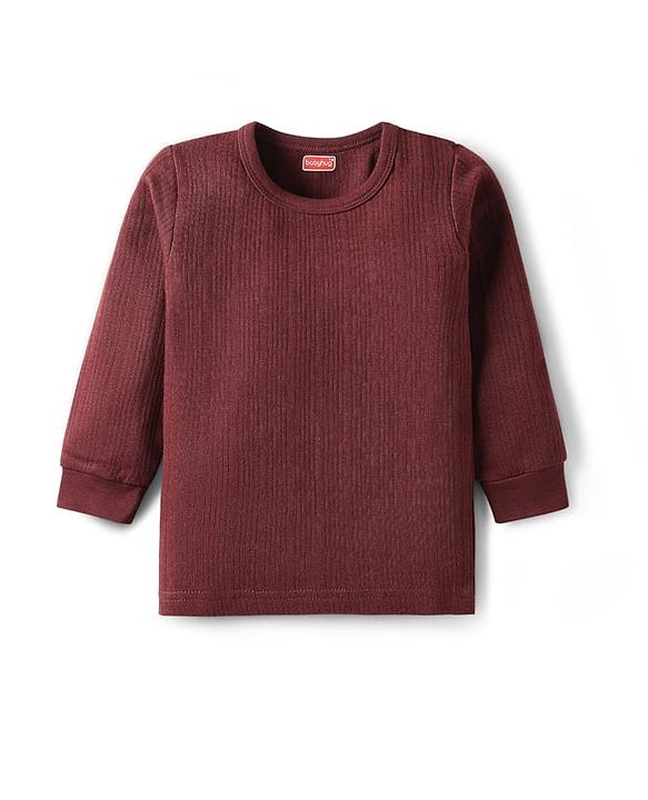 Babyhug Cotton Knit Full Sleeves Solid Pullover Thermal Vest - Coffee Brown