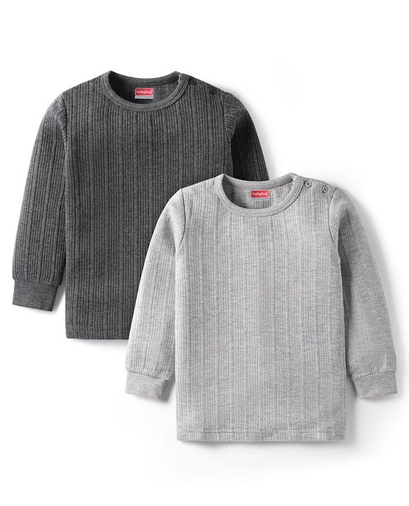 Babyhug Full Sleeves Solid Color Thermal Vests Pack of 2 - Grey