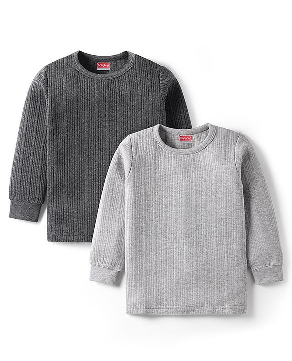 Babyhug Full Sleeves Solid Color Thermal Vests Pack of 2 - Grey