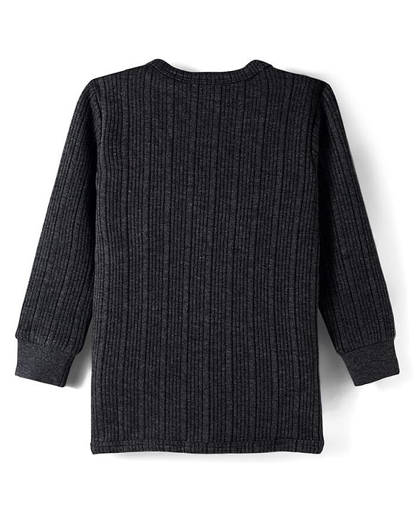 Babyhug Cotton Knit Full Sleeves Front Open Solid Colour Thermal Vest - Grey