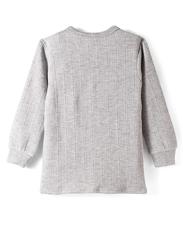 Babyhug Cotton Knit Full Sleeves Front Open Solid Colour Thermal Vest - Light Grey