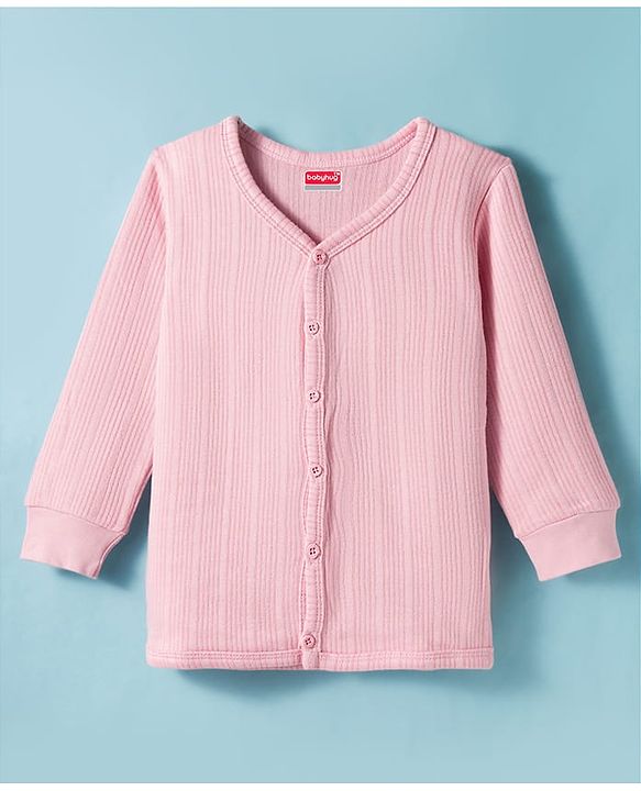 Babyhug Knit Full Sleeves Front Open Solid Color Thermal Inner Wear Vest - Pink
