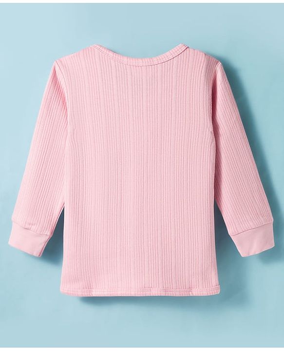 Babyhug Knit Full Sleeves Front Open Solid Color Thermal Inner Wear Vest - Pink