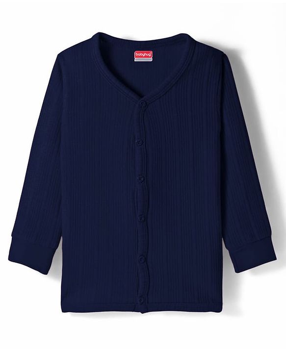 Babyhug Cotton Knit Full Sleeves Solid Colour Thermal Vest - Navy Blue