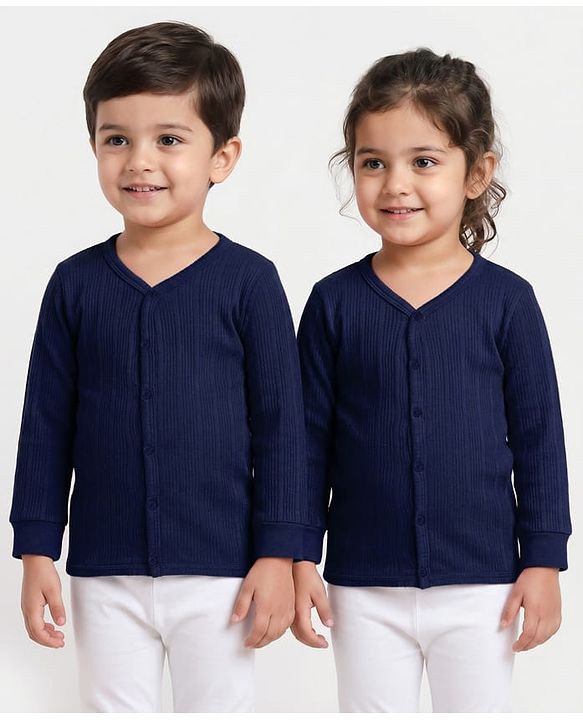 Babyhug Cotton Knit Full Sleeves Solid Colour Thermal Vest - Navy Blue