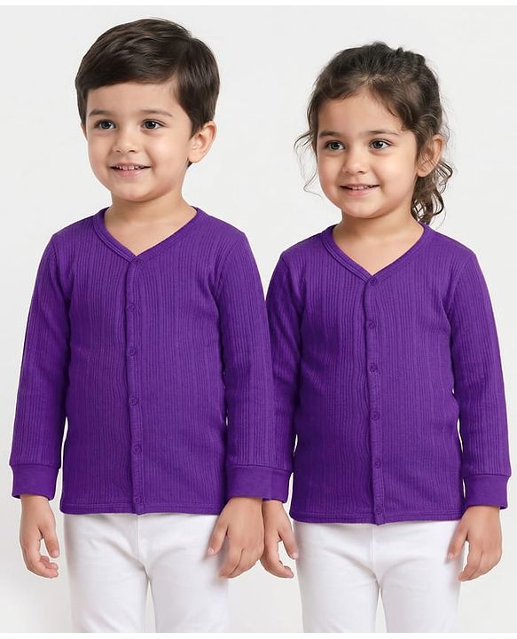 Babyhug Cotton Knit Full Sleeves Front Open Solid Colour Thermal Vest - Purple