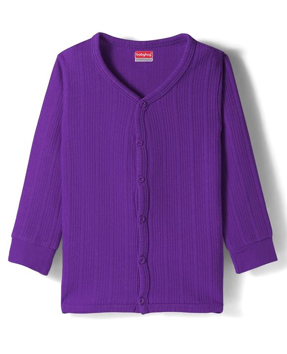 Babyhug Cotton Knit Full Sleeves Front Open Solid Colour Thermal Vest - Purple