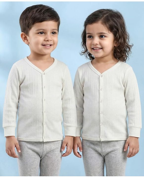 Babyhug Knit Full Sleeves Solid Color Thermal Inner Wear Front Open Vest - Off White