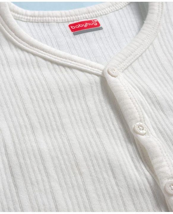 Babyhug Knit Full Sleeves Solid Color Thermal Inner Wear Front Open Vest - Off White