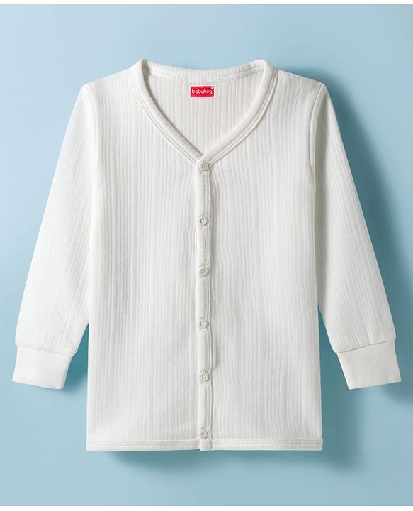 Babyhug Knit Full Sleeves Solid Color Thermal Inner Wear Front Open Vest - Off White