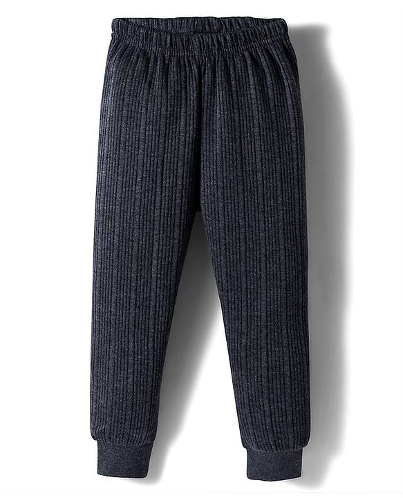 Babyhug Knit Full Length Solid Color Thermal Pants - Grey
