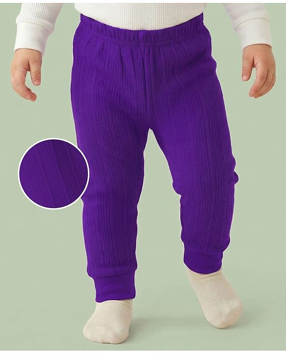 Babyhug Knit Full Length Solid Color Thermal Pants - Purple